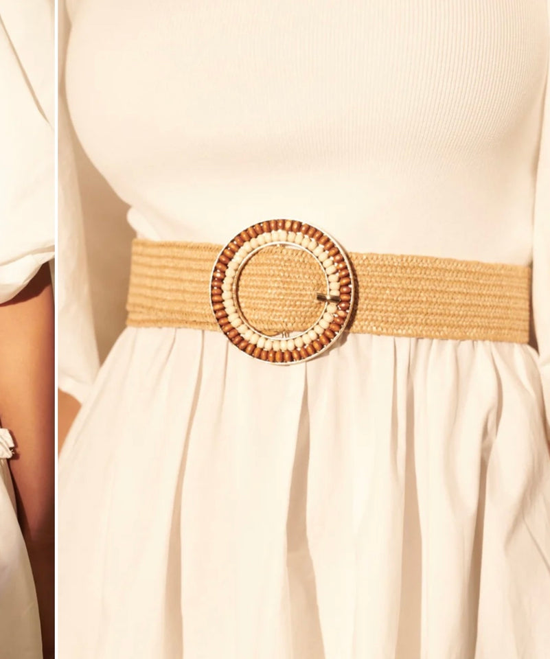 Raffia wood bead belt