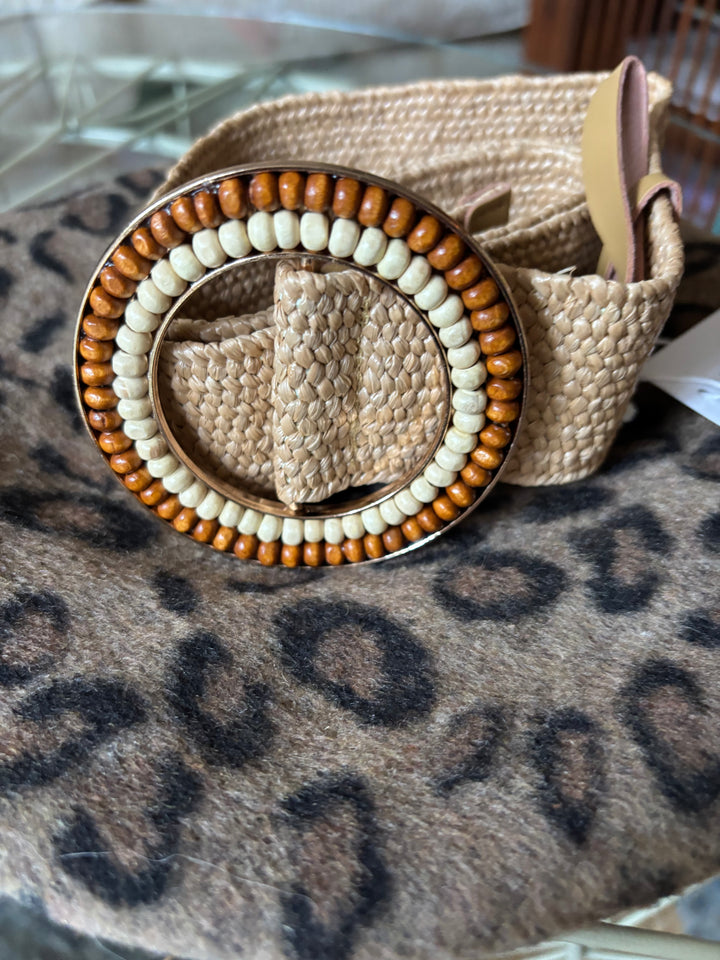 Raffia Belt beaded buckle